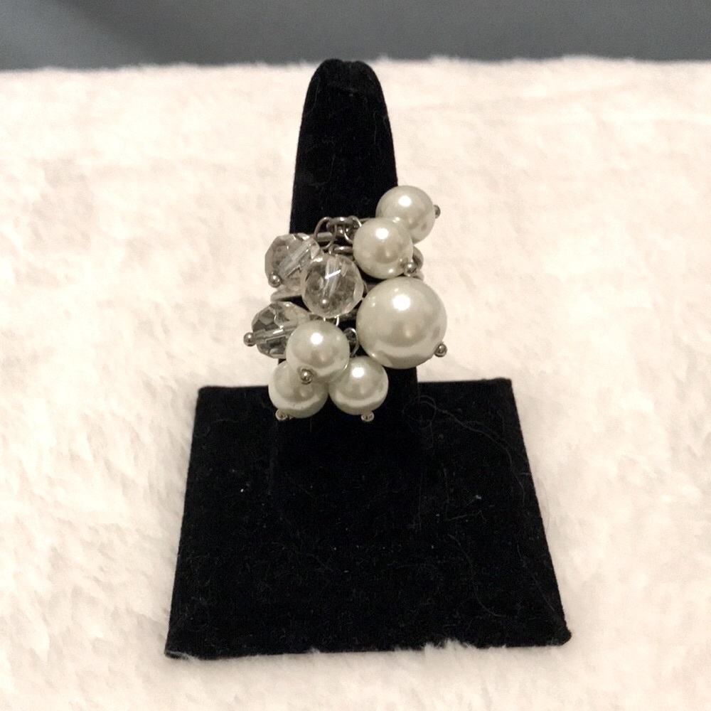 Silver Multi-Band Ring with Pearls and Faceted Beads - Picture 3 of 7